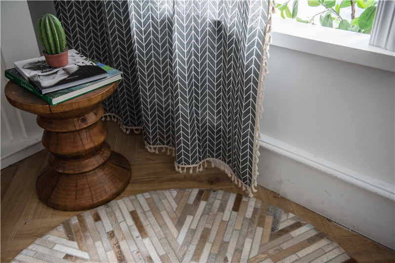 Minimalistischer Geometrischer Vorhang Mit Quasten Grau Baumwolle_voghion.com