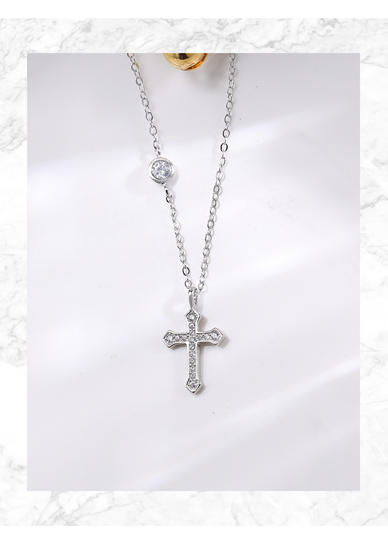 925 Sterling Silver Material Cross Pattern All Seasons Season 925 Sterling Silver Cross Zircon Pendant Necklace