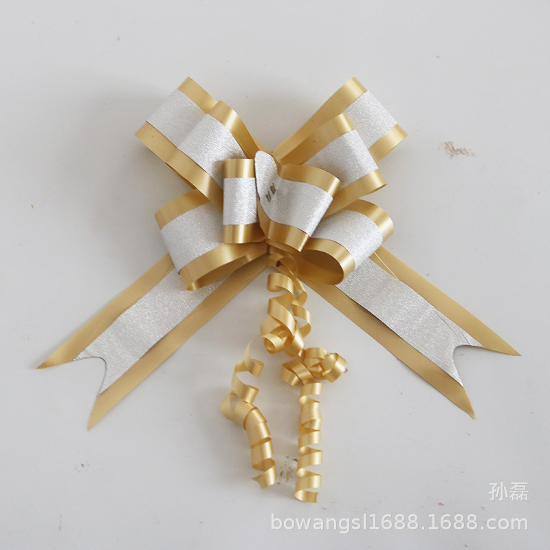 Nuevo gran doble capa brillo plata cebolla arco mano tire flor de la boda regalo del coche de la flor embalaje ramo tire de la flor 5cm