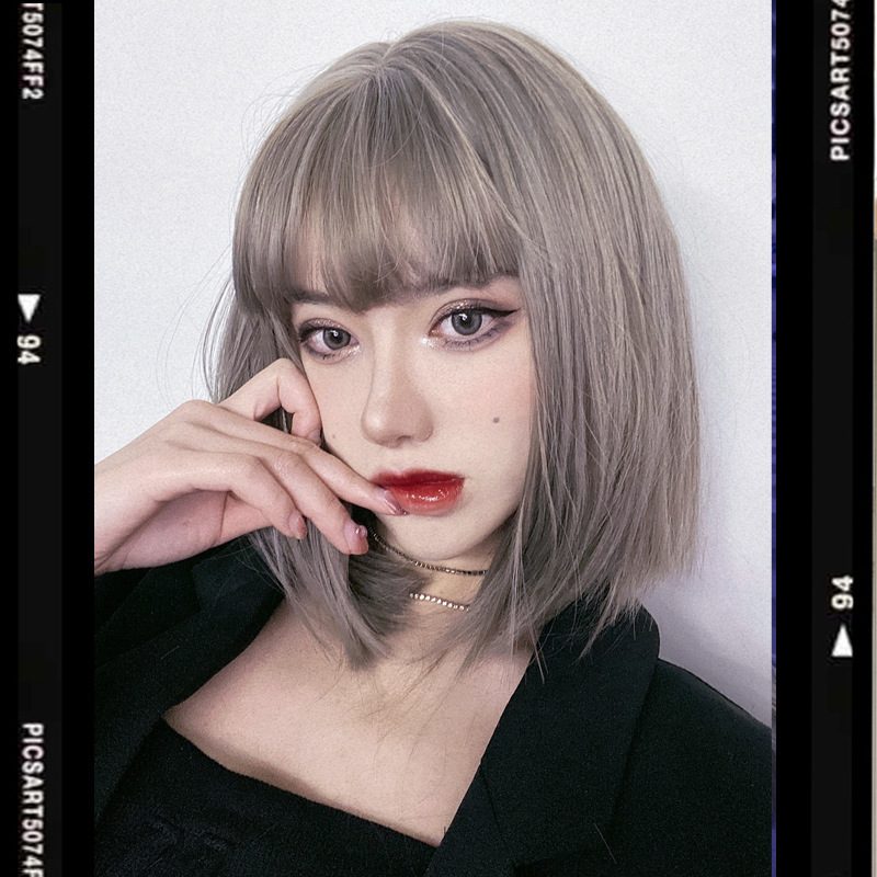 Internet Celebrity Wig Female Short Hair Clavicle Hair Rice Gray lisa Same Style Wig Cover Anchor Internet Celebrity Wig Female Short Hair Clavicle Hair Rice Gray lisa Same Style Wig Cover Anchor