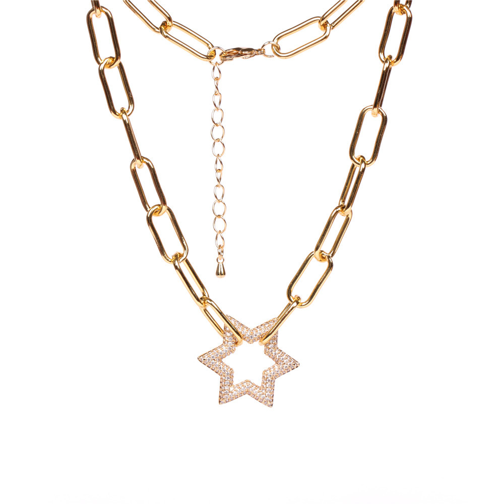 hot sale new hip-hop style full diamond hexagonal star pendant lock thick necklace