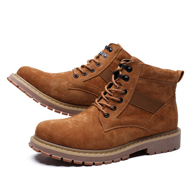 秋冬款防水粗跟車縫線秋季圓頭休閑前系帶男純色馬丁靴