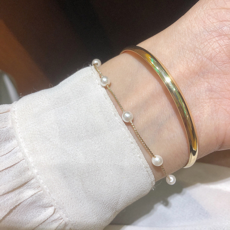 Fashion double layer geometric pearl bracelet