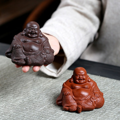 Yixing fully handmade purple sand tea pet figure Buddha statue sculpture crafts Maitreya Buddha home tea table decorations can be raised