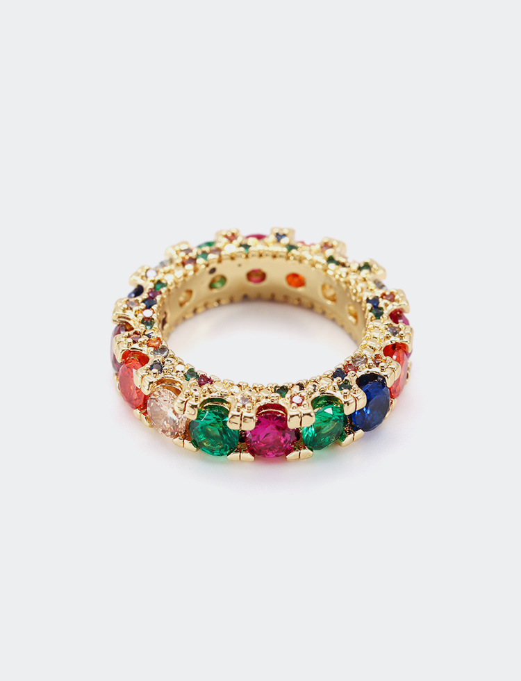 Fashion Style Gold-plated Colorful Zircon Copper Ring display picture 2