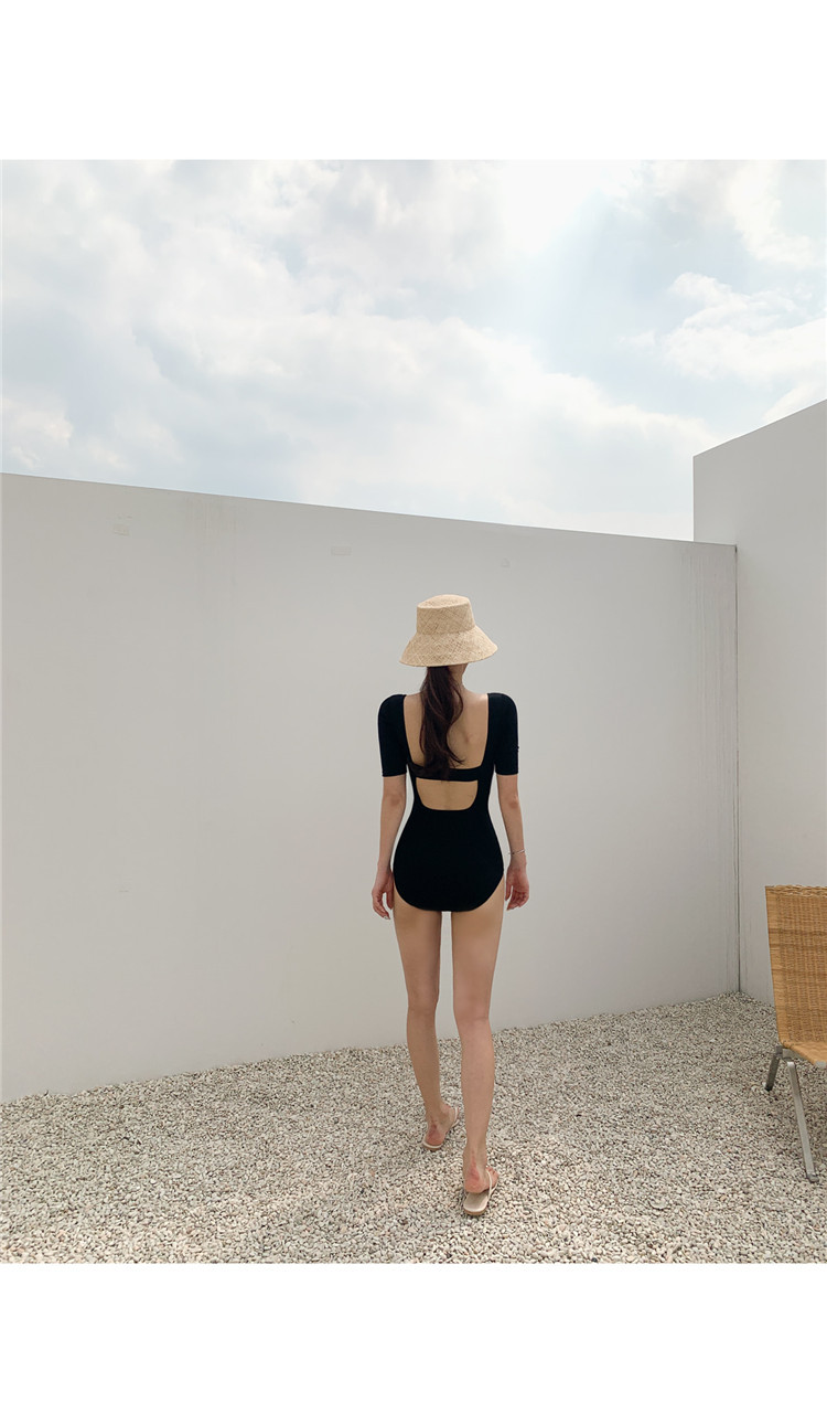 triangle one-piece short-sleeved sexy backless swimsuit NSHL3996