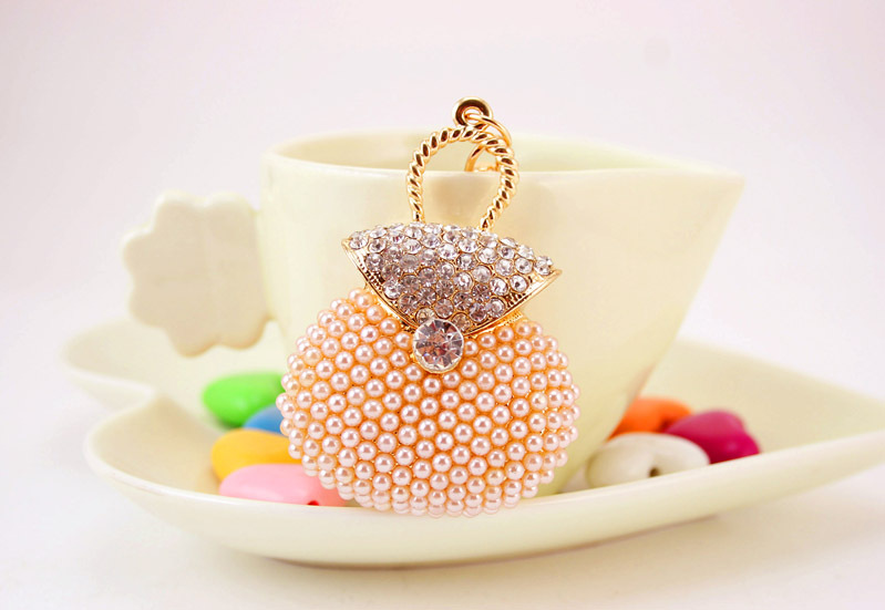 45g Weight Alloy, Metal Material Heart Pattern Women'S Gender Pink, Purple, Peach Color Rhinestone Pearl Handbag Keychain 6