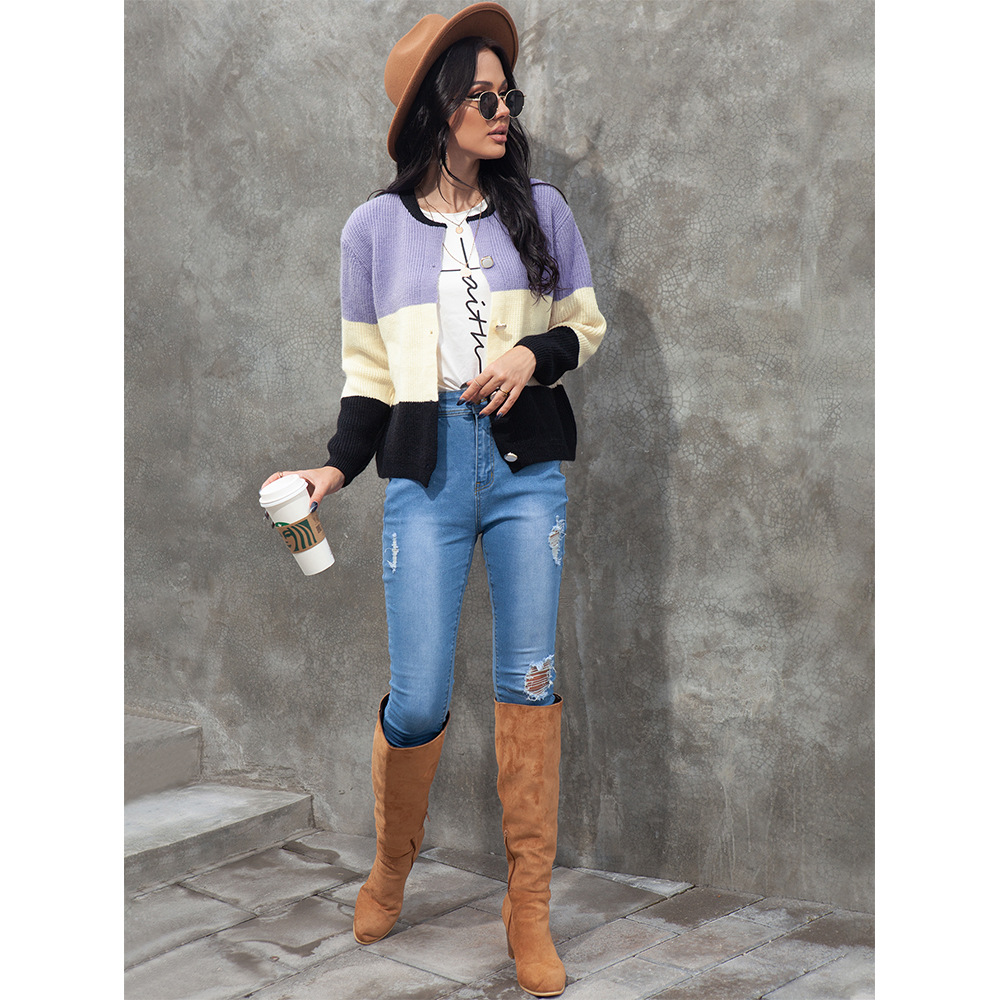 single-breasted contrast color stitching sweater NSSA26500