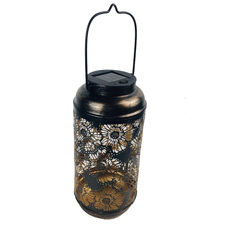 跨境专供铁艺投影灯笼腐刻板太阳能花朵户外防水桌灯提手花园装饰