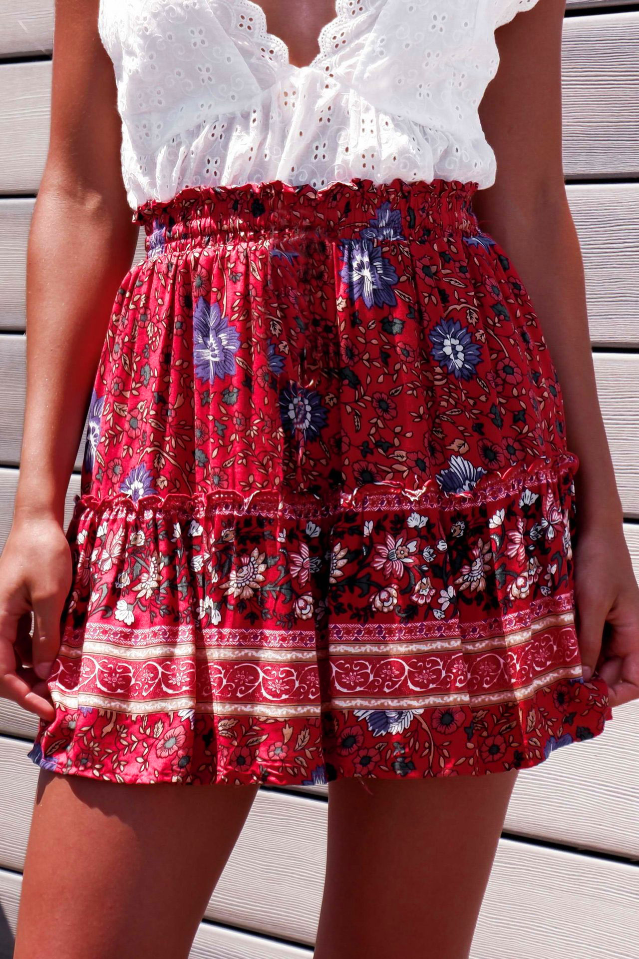 hot style print short Bohemian ethnic style ruffled skirt NSLDY60017