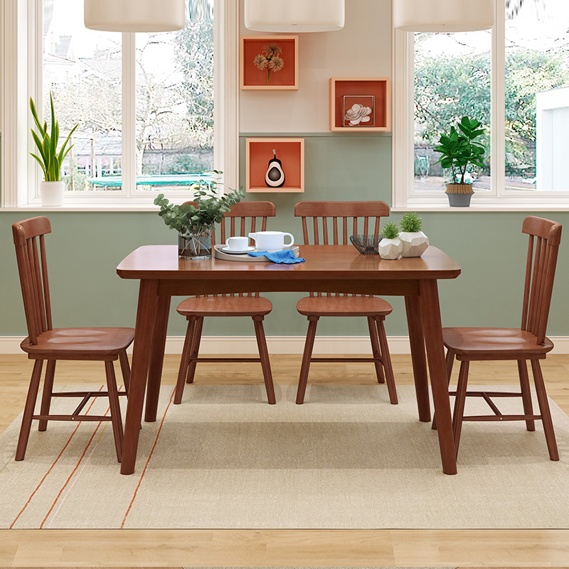 北歐實木餐桌家用小戶型日式風格長方形簡約現代原木色餐桌椅組合