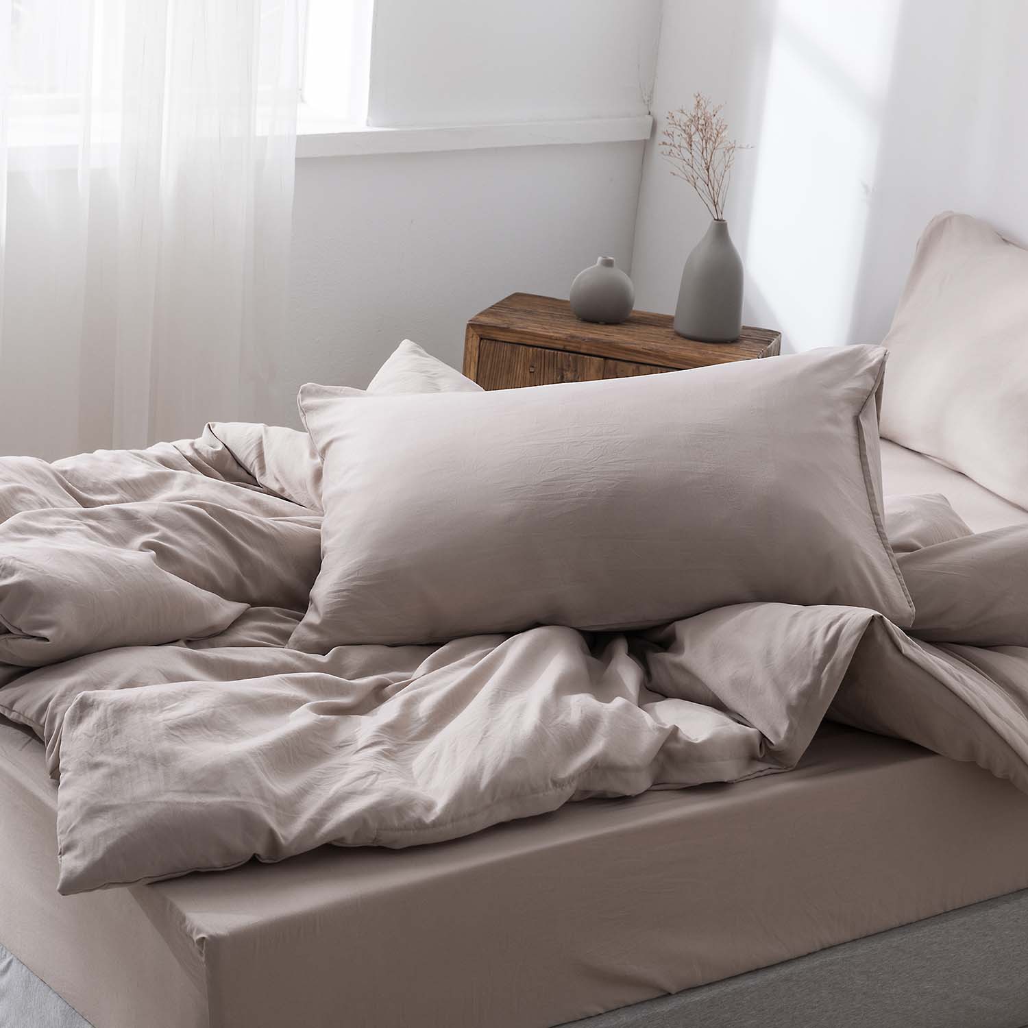 外贸家纺日本尺寸亚马逊乐天化纤纯色床上用品被套套件床笠四件套