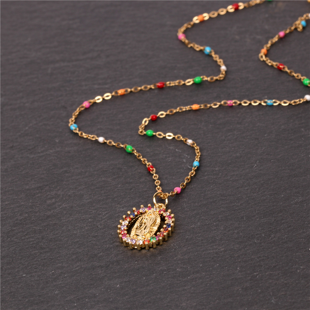 new fashion simple style  religion Virgin Mary pendant holy necklace copper inlaid colorful zircon n