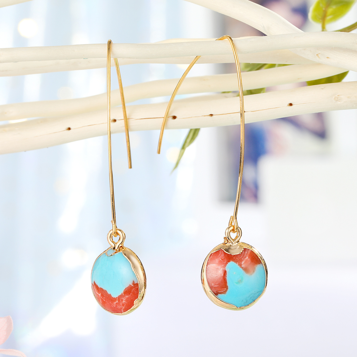 Bijoux De Mode Boucles D'oreilles Simples Boucles D'oreilles En Pierre Naturelle Rondes Petites Boucles D'oreilles En Pierre De Couleur En Gros Nihaojewelry display picture 5