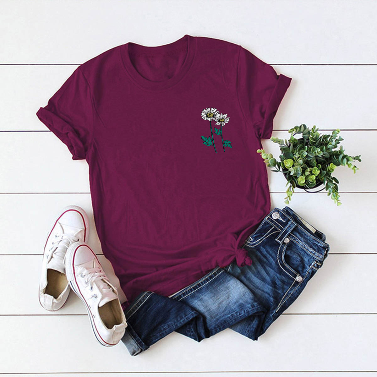 small daisy cotton short-sleeved t-shirt women NSSN2704