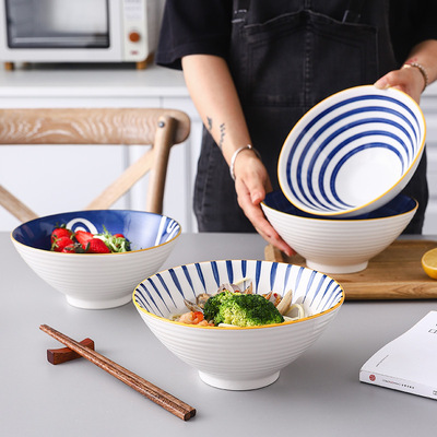 大號面碗拉面碗日式手繪陶瓷餐具家用面館面條泡面鬥笠碗湯碗單個