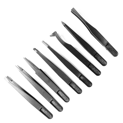Plastic tweezers black carbon fiber tweezers pointed flat head elbow round head wide flat head anti-static plastic tweezers