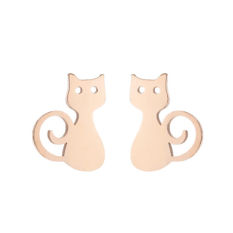 Ear Studs Classification 1 Pair Quantity PVD Coated 18K Gold Real Gold Plated Cat 304 Stainless Steel Cute Waterproof Non Tarnish Ear Studs