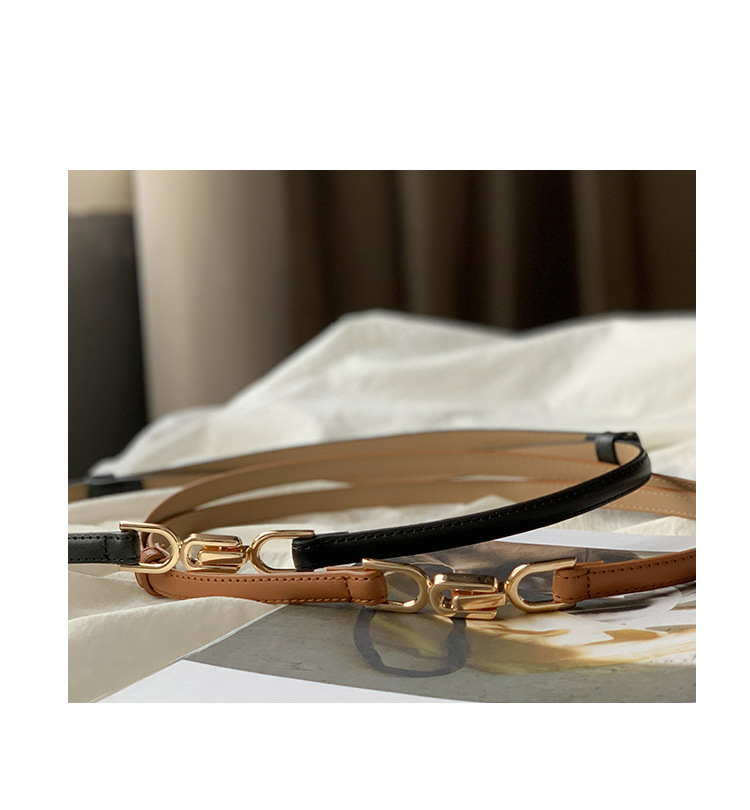 80g Weight Office Occasion Alloy Material Letter Pattern Women'S Gender Basic Style Coffee, White, Red, Camel, Black Color Retro Korean Style Metal Buckle Thin Waist Belt 5