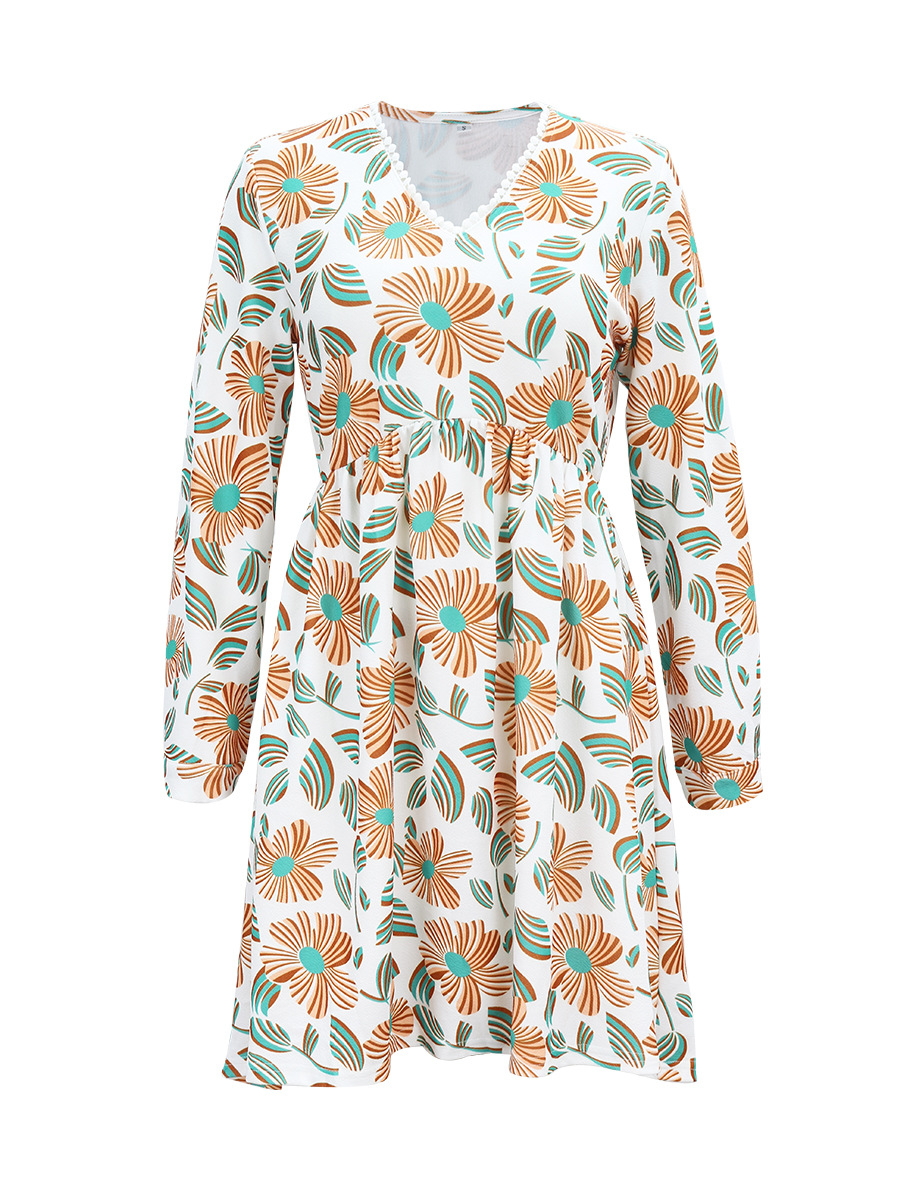 hot selling long-sleeved printed loose dress NSAL2870
