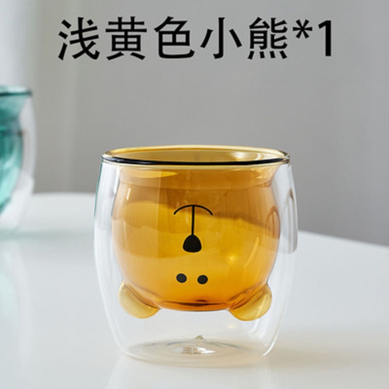 Fábrica al por mayor de vidrio transparente fondo grueso oso simple oficina de vidrio hogar multi-estilo de doble capa taza de agua
