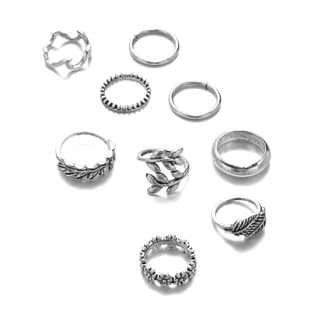 Creative Retro Spray Leaf 9-piece Set Ring Jewelry Wholesale display picture 2