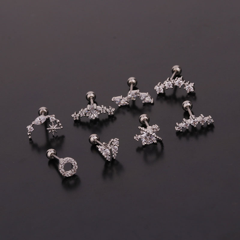 Ear Cartilage Rings & Studs Lady Flower 316 Stainless Steel  Copper Inlaid Zircon display picture 10