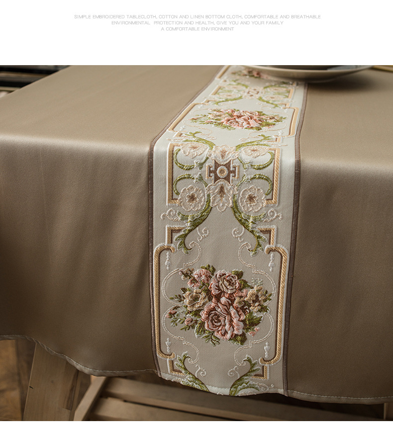 Luxury Classical Embroidered Runner Waterproof High-Precision Geometric Rectangular Coffee Table Dining Tablecloth_voghion.com