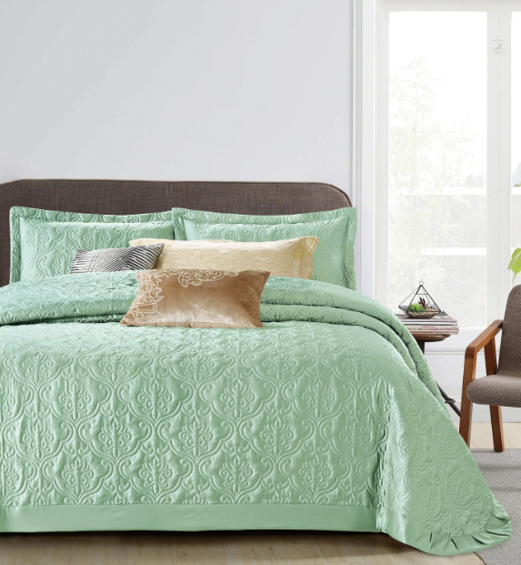 【外貿(mào)專供】歐美宮廷風(fēng)純色床蓋三件套