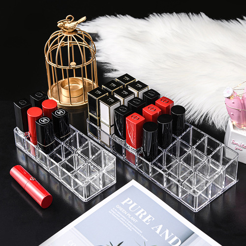 24-grid transparent lipstick storage box plastic desktop lipstick rack display rack cosmetics and skin care product storage box