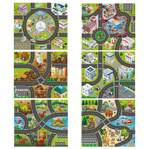 Original factory direct supply children's large scene game mat dinosaur animal police fire simulation picnic crawling mat