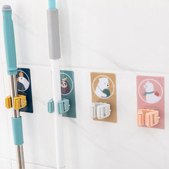 Cartoon mop rack broom card holder mop hook strong traceless punch-free mop clip bathroom wall rack sticky hook