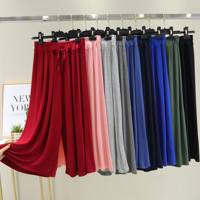 High Waist Draped Casual Pants Women's Summer Thin Straight Pants Large Size Modal Capri Pants Loose Slimming Wide Leg Pants