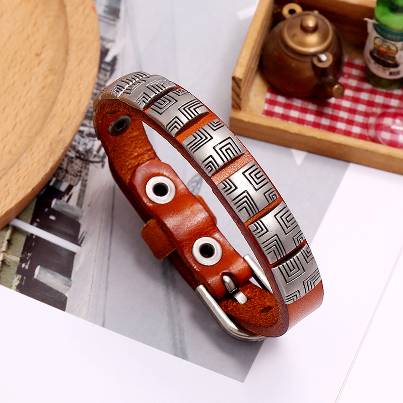 Hot-selling  punk fashion retro simple and versatile adjustable men’s jewelry cowhide bracelet nihao