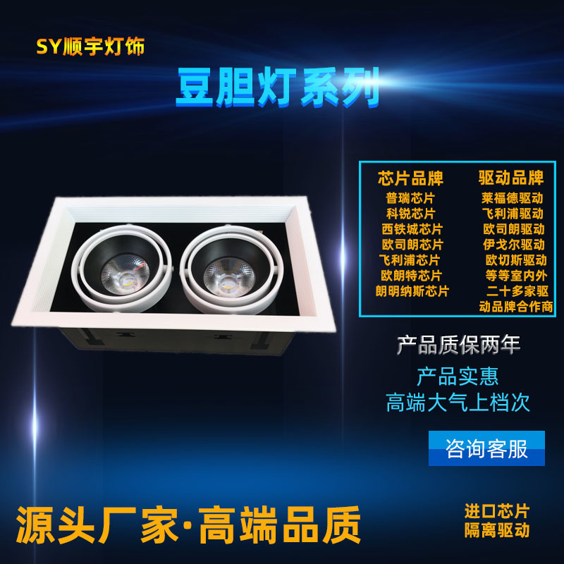 LED嵌入式格栅豆胆灯天花射灯双头商场展厅cob3w5w7w10w12w15w18w