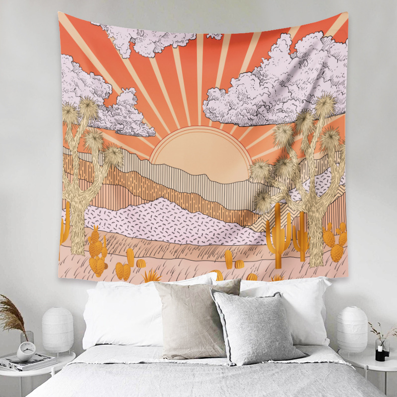 Vintage Sun Mountain Range Tapestry Bedroom Home Decoration Background Cloth Wholesale Nihaojewelry display picture 4