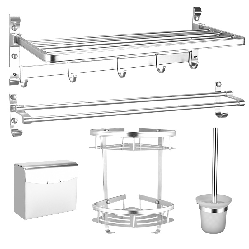 太空铝毛巾架套装 卫生间置物架套装 亮光五件套方形纸盒量大优惠