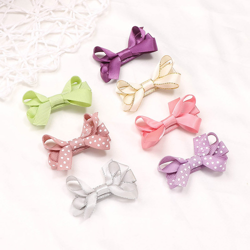 90302 threaded hair clip with bow, factory wholesale solid color children's hair clip, cute baby polka dot hair accessories
