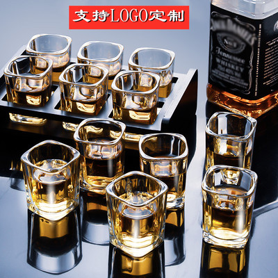 无铅玻璃白酒杯洋酒杯小号一口小四方杯2两烈酒子弹杯支持LOGO定|ru