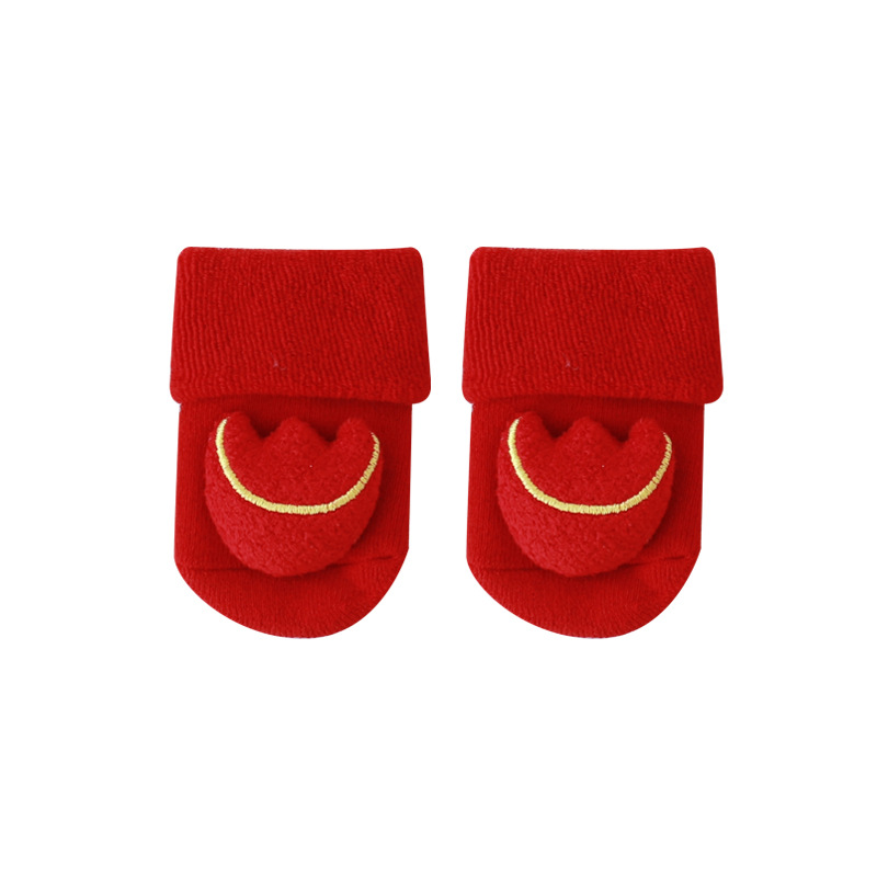 Calcetines para bebés, calcetines para bebés, calcetines para bebés, calcetines de suelo antideslizantes, calcetines de luna llena roja, calcetines de Año Nuevo.