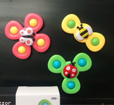 新款升级版旋转昆虫转转乐宝宝指尖陀螺旋转花朵吸盘戏水洗澡玩具