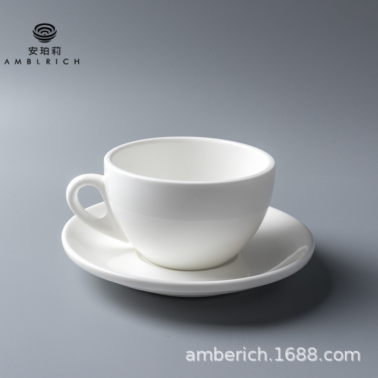 简约咖啡杯碟 纯色300ml浓牛奶杯卡布奇诺拉花杯碟厂家批发陶瓷杯