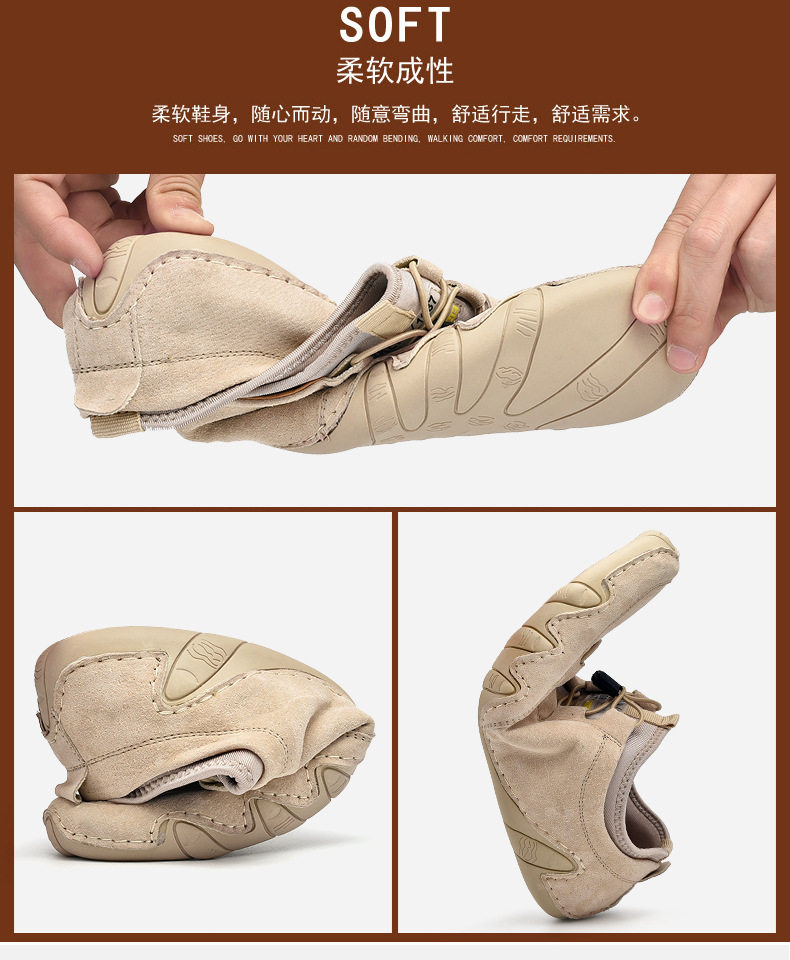 Giày da nam kiểu lười bạch tuộc da thật, đế bằng, cổ thấp, phong cách Hàn Quốc — kaki, màu xám chi tiết 8