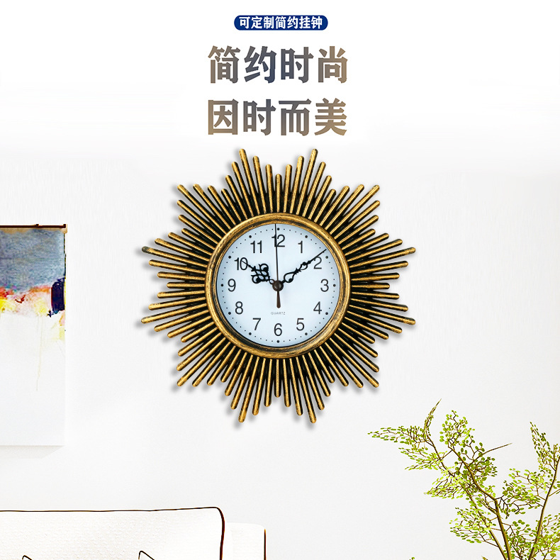 复古家居装饰品 仿古金仿古银太阳花挂钟|ms