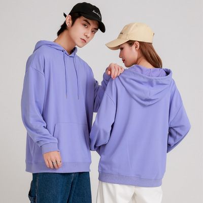 斜纹线圈休闲卫衣男宽松圆领套头纯色卫衣定制印logo潮牌秋季卫衣|ms