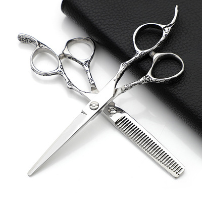 厂家批发 高档梅花柄6.0寸专业理发剪 平剪打薄美发工具 定制LOGO