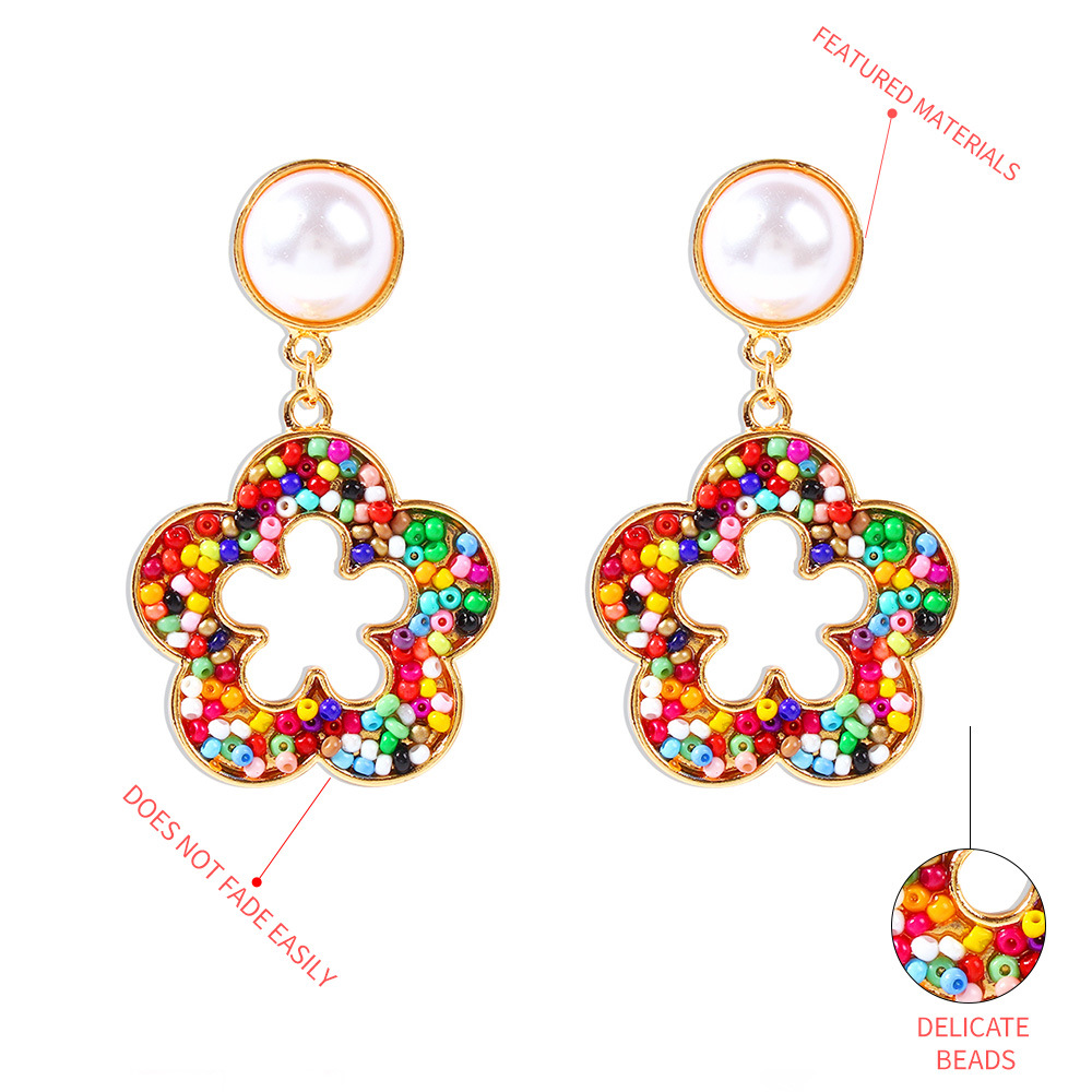 Fashion Wild Flower Earrings Boho Color Rice Beads Geometric Hollow Flower Earrings Wholesale Nihaojewelry display picture 9