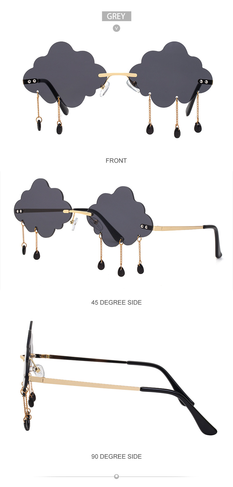54g Weight Frameless Glasses Structure Glasses Classification UV400 Lens Material Polygon Glasses Style Party Occasion Clouds Pattern All Seasons Season Kid'S, Women'S Gender Fashion Style Dark Blue, Grey, Pink, Purple, Red, Blue, Yellow Color New Fashion Simple Style Pendant Cloud Sunglasses 22