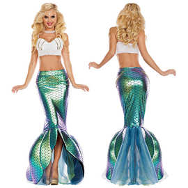 新款万圣节成人美人鱼公主裙亮片角色扮演服性感裹胸演出晚礼服装