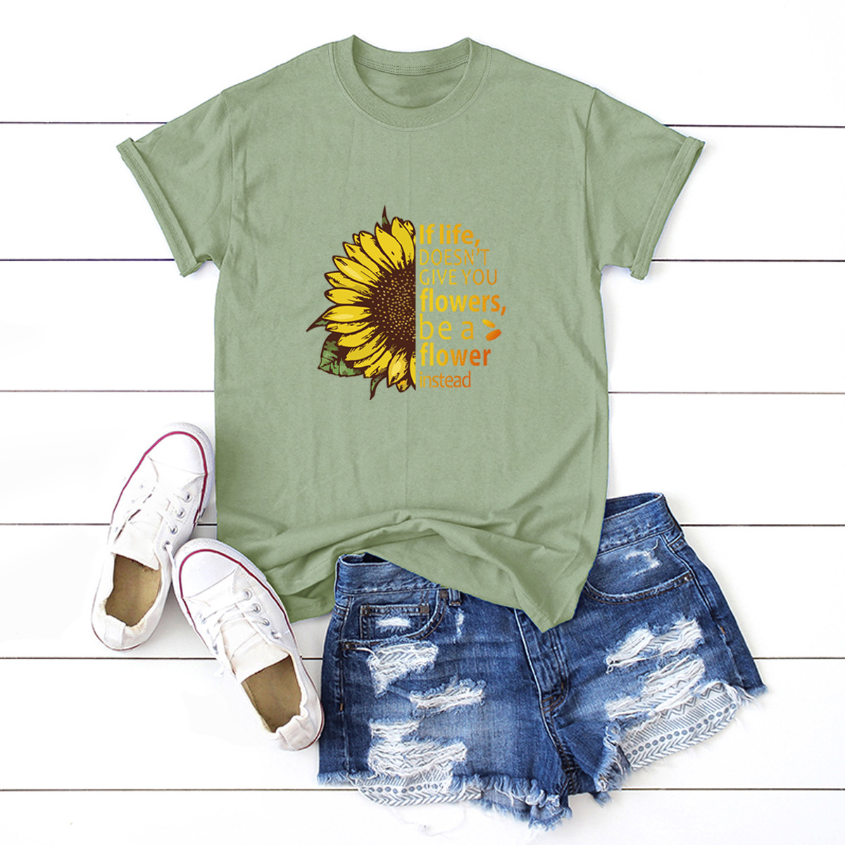 camiseta casual de mujer de manga corta con girasol NSSN1788